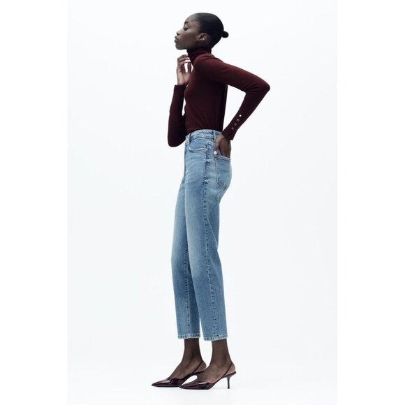 ZARA Light Medium Wash Denim High Rise Ankle Mom Jeans, Size 8/30 - Picture 3 of 12